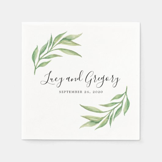Botanische Blätter Hochzeit in Wasserfarbe Serviette (Vorderseite)
