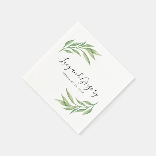 Botanische Blätter Hochzeit in Wasserfarbe Serviette (Ecke)