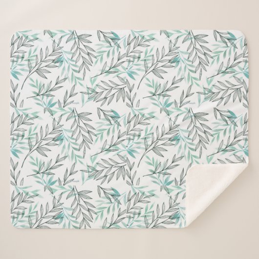 Botanische Blätter in grünen Blattfarben Sherpadecke (Vorderseite (Horizontal))