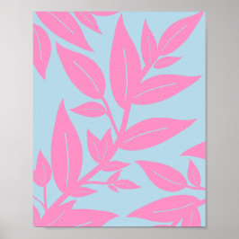 Botanische Blätter in Rosa und Blau Poster
