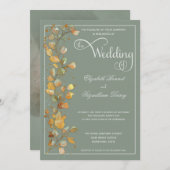 Botanische Blätter Jade Foto Monogram Wedding Invi Einladung (Vorne/Hinten)