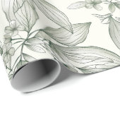 Botanische Blätter Linien weiß Geschenkpapier (Rolleneckpunkt)