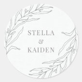 Botanische Blätter mit Blumenmuster Zeichnend Eleg Runder Aufkleber (Vorderseite)