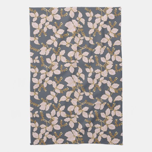 Botanische Blätter mit Blüten und Beeren Geschirrtuch (Vertikal)