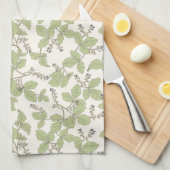 Botanische Blätter mit Blüten und Berries Grün Geschirrtuch (Viertel Falte)