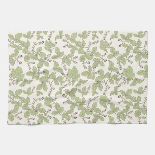 Botanische Blätter mit Blüten und Berries Grün Geschirrtuch (Horizontal)
