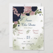 Botanische Blätter mit grünen und rosa Blume Save The Date (Vorderseite)