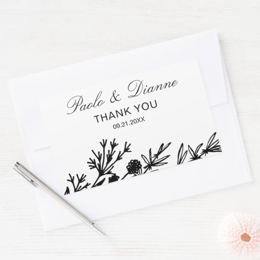 Botanische Blätter mit Handzeichen Rechteckiger Aufkleber (Umschlag)