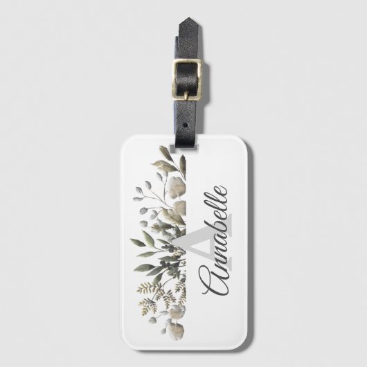 Botanische Blätter Mit Monogramm Gepäckmarke Gepäckanhänger (Vorderseite Vertikal)