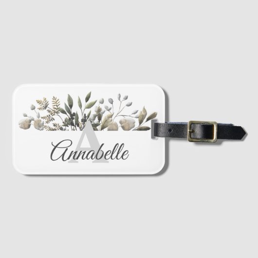 Botanische Blätter Mit Monogramm Gepäckmarke Gepäckanhänger (Vorderseite (Horizontal))