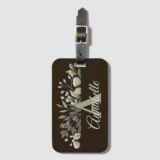 Botanische Blätter mit Schokolade Mit Monogramm Ge Gepäckanhänger (Vorderseite Vertikal)