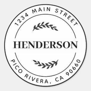 Botanische Blätter Moderne Rücksendeadresse Runder Aufkleber