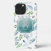 Botanische Blätter Monogramm für elegante Wasserfa iPhone Hülle (Rückseite)