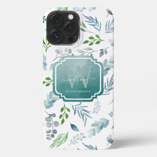 Botanische Blätter Monogramm für elegante Wasserfa iPhone Hülle (Rückseite)
