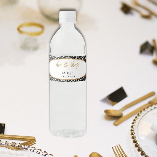 Botanische Blätter Muster Mr. & Mrs. Name Datum Wasserflaschenetikett