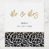 Botanische Blätter Muster Mr. & Mrs. Name Datum Weinetikett (Einzelnes Label)