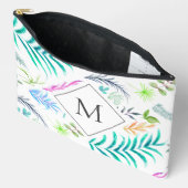 Botanische Blätter Muster Weißes Monogramm Zubehörtasche (Offen)