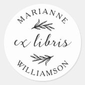 Botanische Blätter Runder Name Ex Libris Buchzeich Runder Aufkleber (Vorderseite)