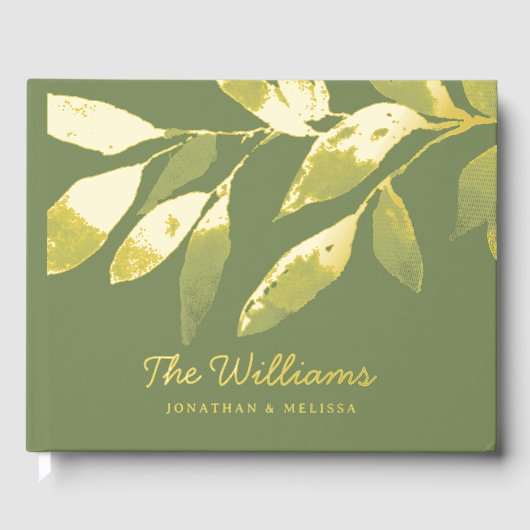 Botanische Blätter Sage Green Foil Guest Book Foto Gästebuch (Vorderseite)