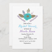 Botanische Blätter und Aquamarine Blauer Blumenlad Einladung (Vorne/Hinten)