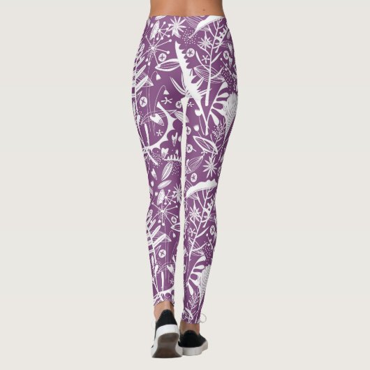 Botanische Blätter und Blume Lila Leggings (Rückseite)