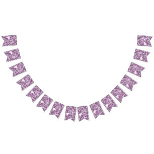 Botanische Blätter und Blume Lila Wimpelkette