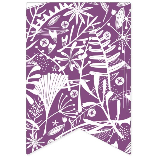 Botanische Blätter und Blume Lila Wimpelkette (Zweite Fahne)