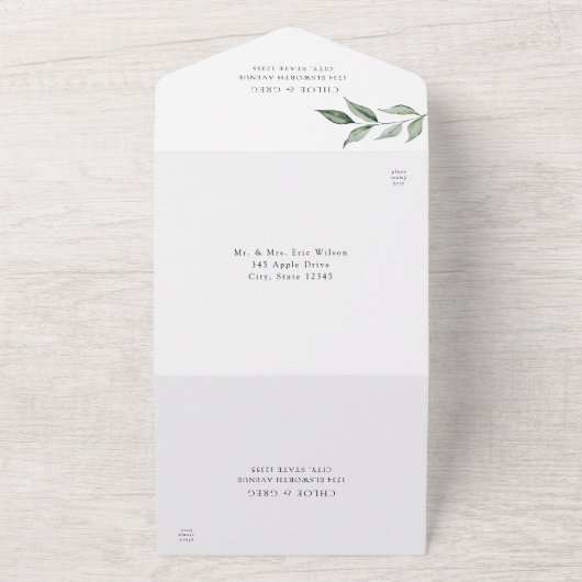 Botanische Blätter und Hochzeit im Grünen All In One Einladung (Außenbereich)