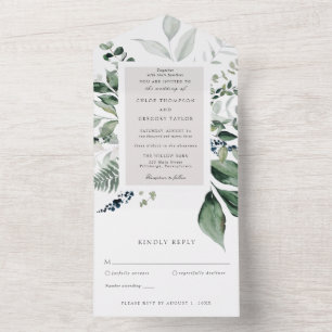 Botanische Blätter und Hochzeit im Grünen All In One Einladung