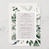 Botanische Blätter und Hochzeit im Grünen Einladung (Vorne/Hinten)