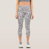 Botanische Blätter Vintag Gray White Willow Capri Leggings (Vorderseite)