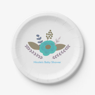 Botanische Blätter Vintage Teal Blau Floralteller Pappteller