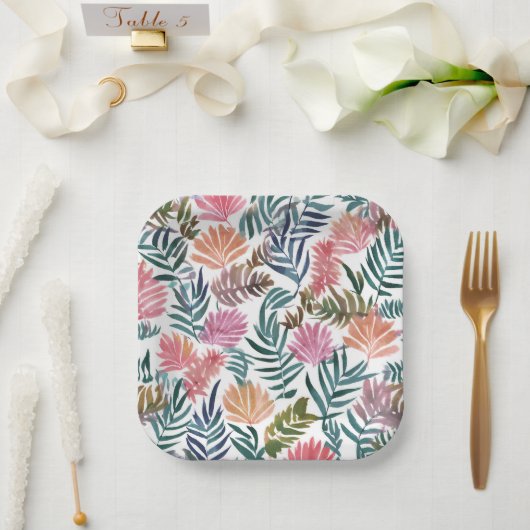 Botanische Blätter Wasserfarbe | Blumenfarben Nied Pappteller (Hochzeit)