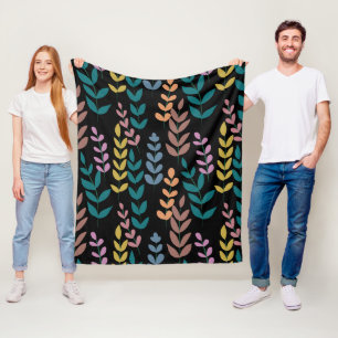 Botanische Blätter Wasserfarben Boho Fleecedecke