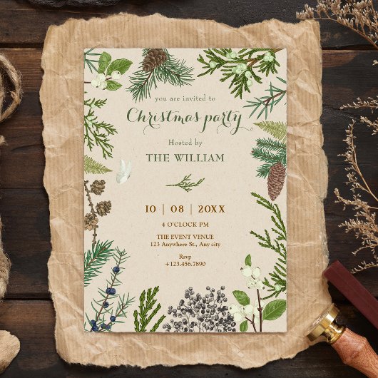 Botanische Blätter Weihnachten  Einladung