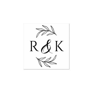 Botanische Blätter Wreath Ampersand und Initialen Gummistempel