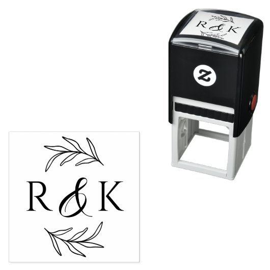 Botanische Blätter Wreath Ampersand und Initialen Permastempel (Beispiel)