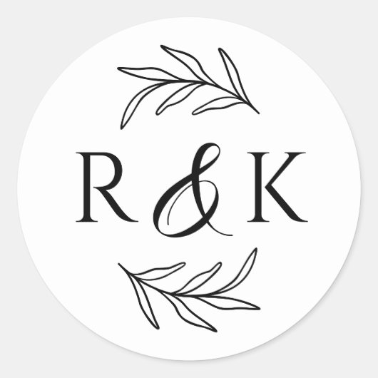 Botanische Blätter Wreath Ampersand und Initialen  Runder Aufkleber (Vorderseite)