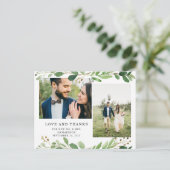Botanische Blätter | Zwei Fotos Hochzeit Danke Postkarte (Stehend Vorderseite)