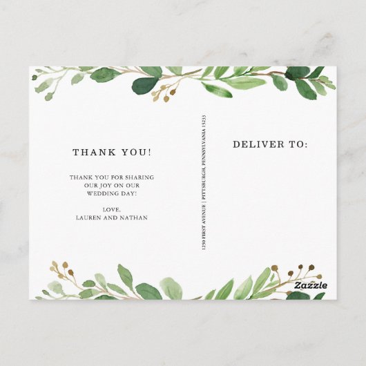 Botanische Blätter | Zwei Fotos Hochzeit Danke Postkarte (Rückseite)