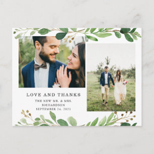 Botanische Blätter   Zwei Fotos Hochzeit Danke Postkarte