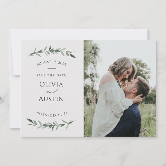 Botanische Blattgrüne Save the Date (Vorderseite)