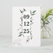 Botanische Blattgrüne Save the Date (Stehend Vorderseite)