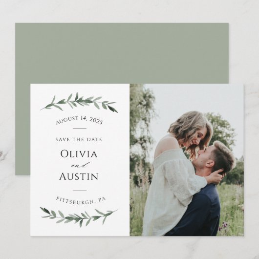 Botanische Blattgrüne Save the Date (Vorne/Hinten)