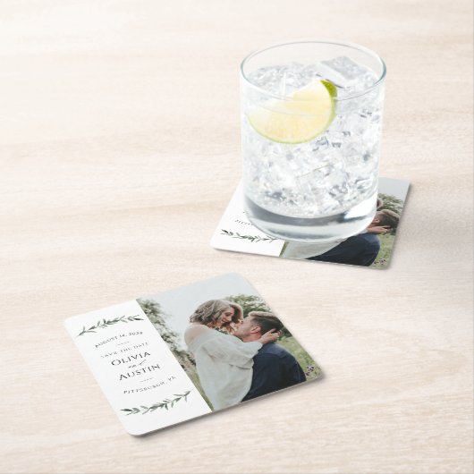 Botanische Blattgrüne Save the Date Rechteckiger Pappuntersetzer (Vor Ort)