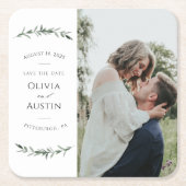 Botanische Blattgrüne Save the Date Rechteckiger Pappuntersetzer (Vorderseite)