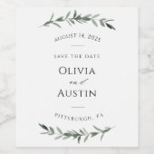 Botanische Blattgrüne Save the Date Weinetikett (Einzelnes Label)