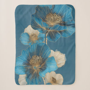 Botanische Blaue Gold-Linienkunst Mohn Floral Sherpadecke