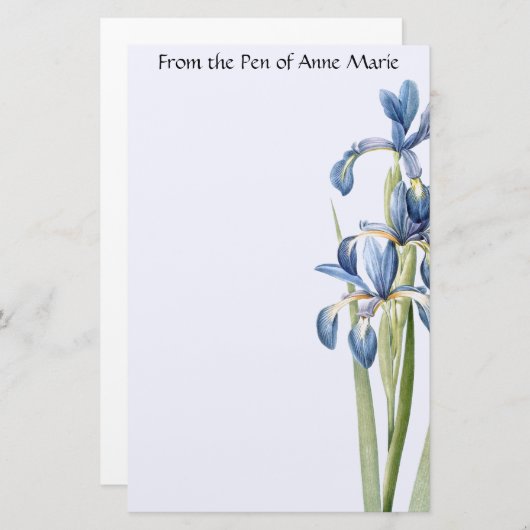 Botanische blaue Iris-Blumen-Blumenbriefpapier Briefpapier (Vorne/Hinten)