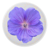 Botanische blaue Pelargonie-Blume auf irgendeiner Keramikknauf (Vorderseite)